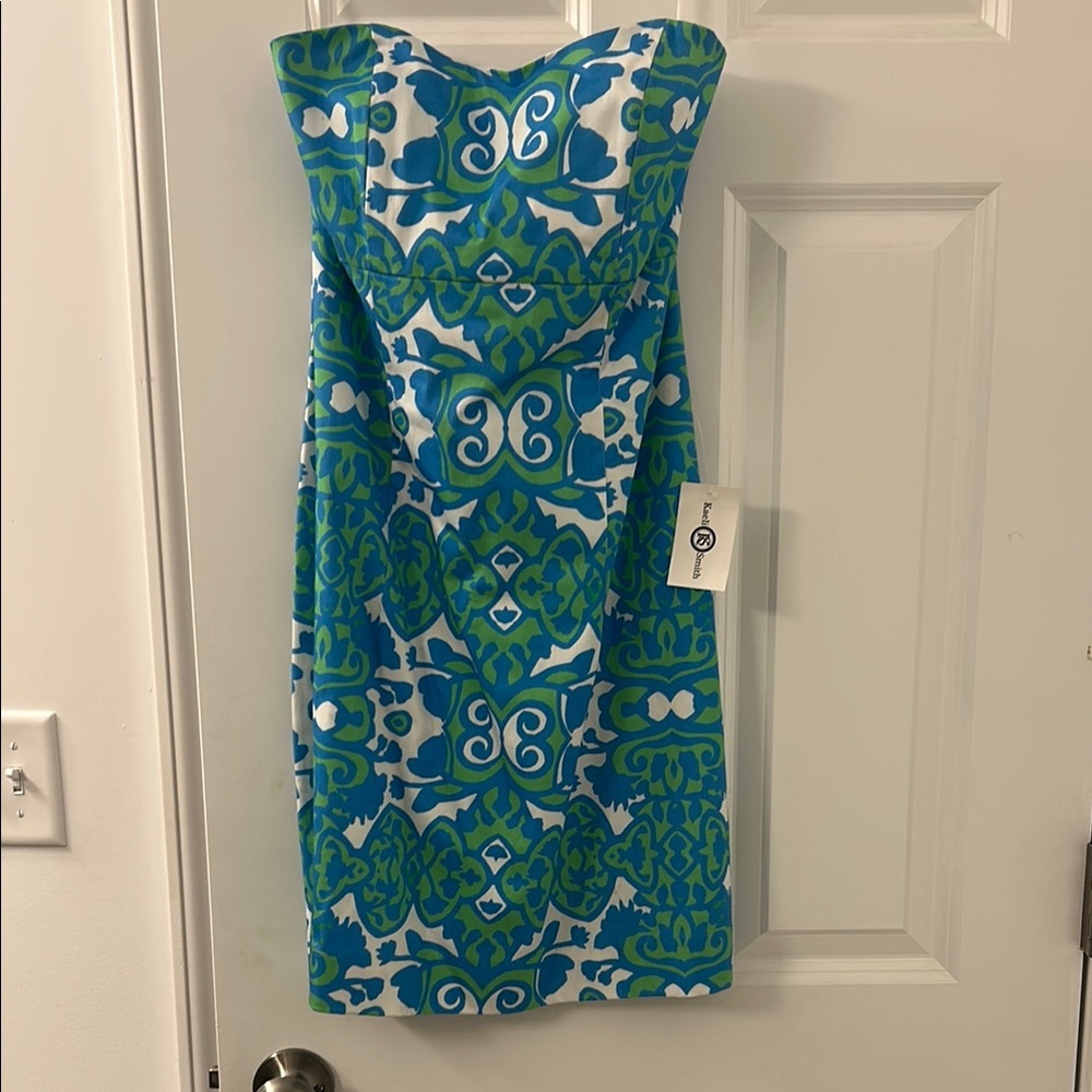 Kaeli Smith Blue and Green Strapless Sheath Dress size 10